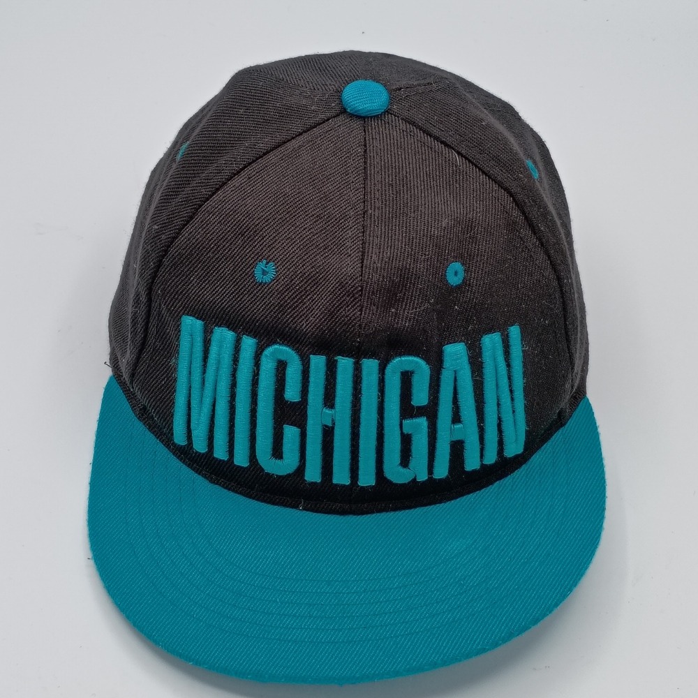 New League Unisex Michigan Snapback Hat Grey Teal OSFM Embroidered Cap